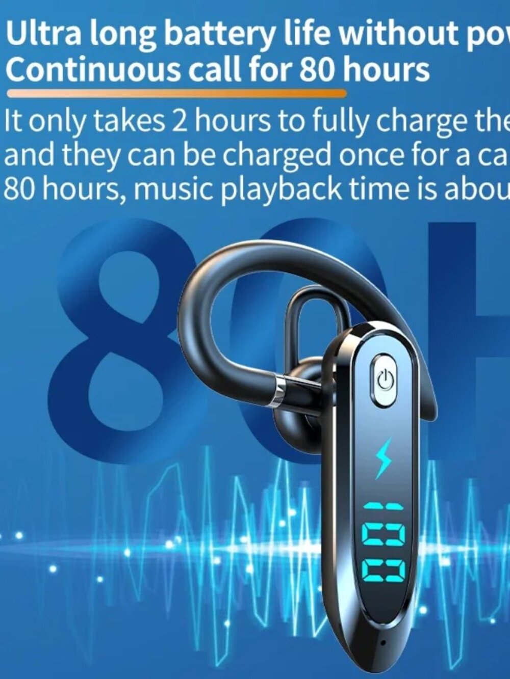 Bluetooth 6.0 Rotating Ear-Hook Headset with LED Power Display